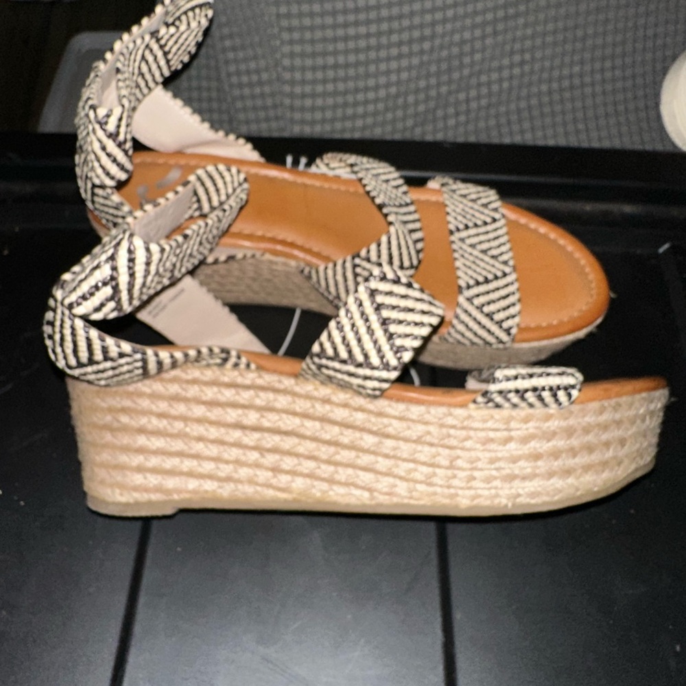 Women's Black and White Wedge Sandals